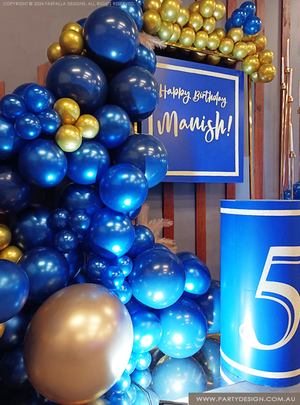 Birthday Party. Gold and Blue Baloons