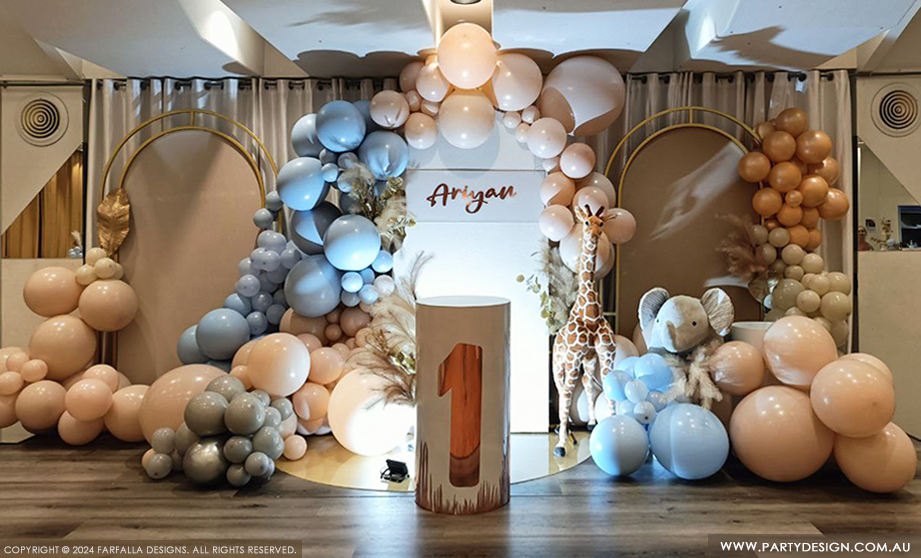 Birthday Party. Gold and Blue Baloons