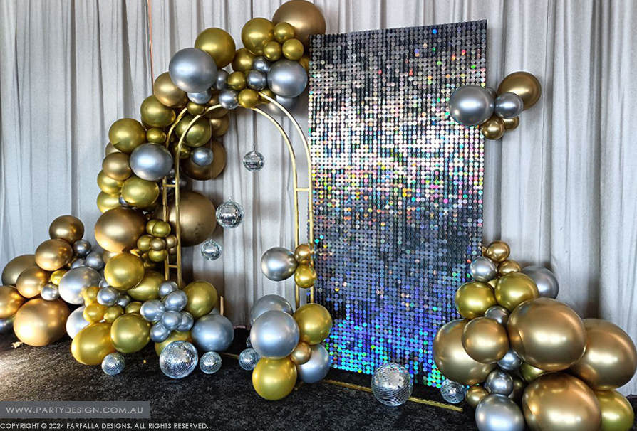 Xmas Party. Gold and Silver Baloons