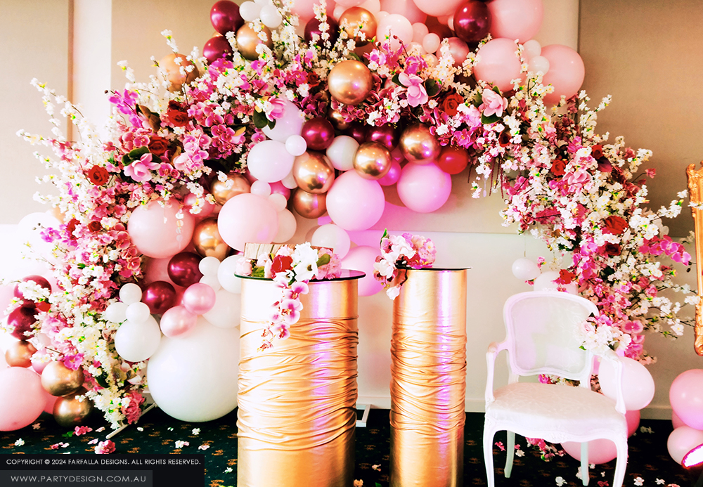 Birthday Party. Gold, Burgundy and Black Baloons