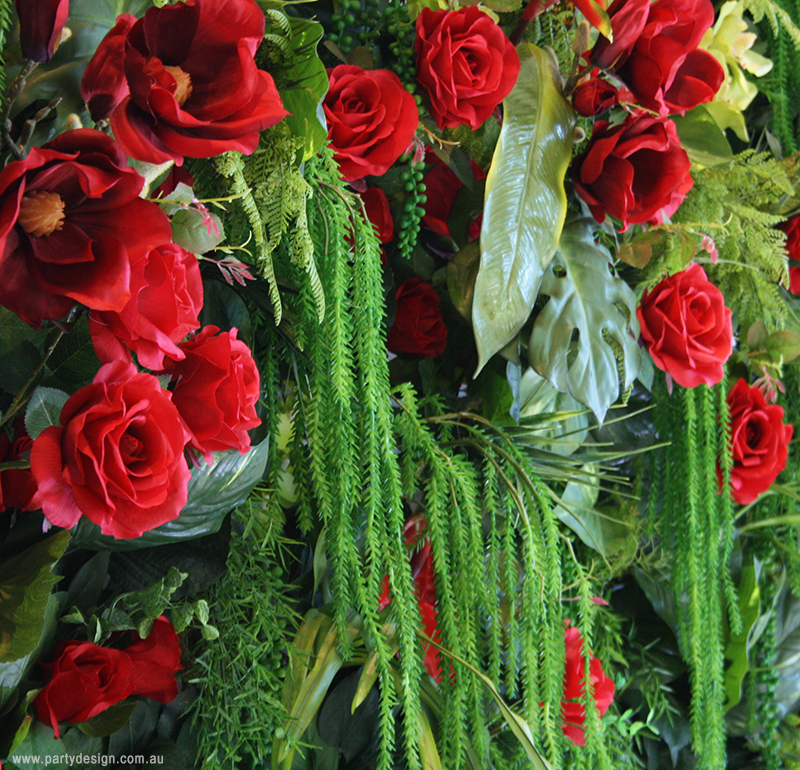 Photo 32.  <b>Greenery Wall with Red Roses and Magnolias</b>