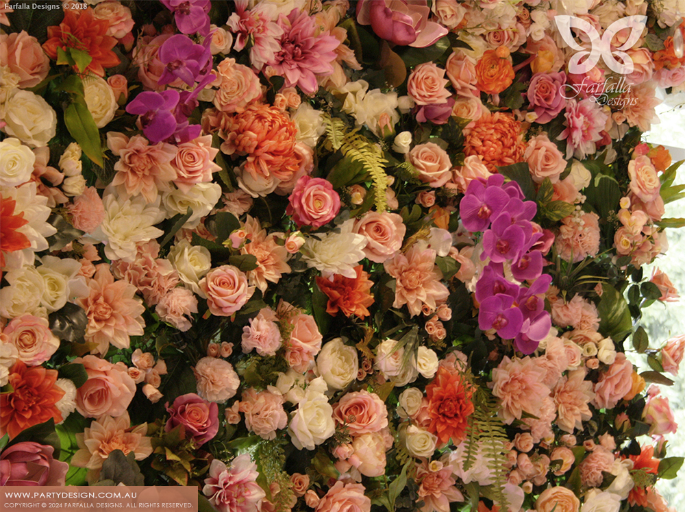 Photo 14.  <b>Peach, Champagne, Fuschia   Orange Flower Wall</b>